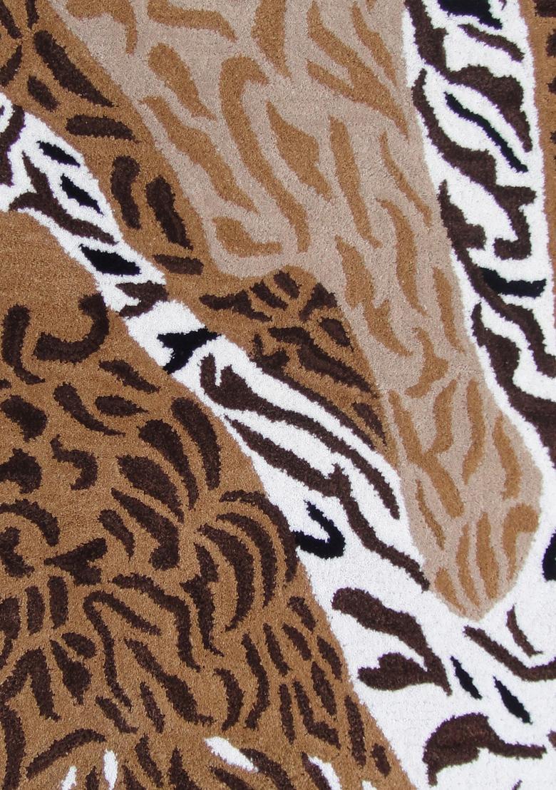Saffron Rugs Hand-Tufted 80% Wool Rectangular Rug | Brown Black White | Cotton Backing | Glam Animal Print - Indya