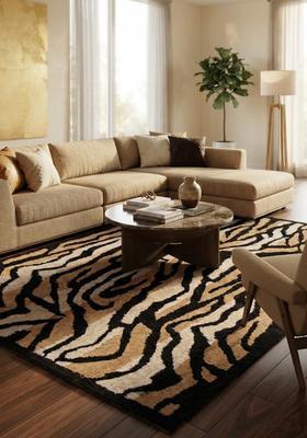 Saffron Rugs Hand-Tufted 80% Wool Rectangular Rug | Black | Cotton Backing | Contemporary Animal Print