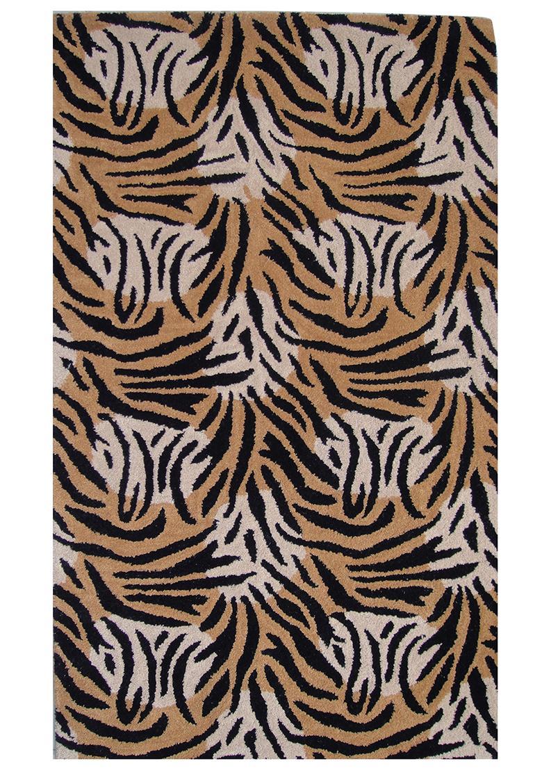 Saffron Rugs Hand-Tufted 80% Wool Rectangular Rug | Brown Tan Black | Cotton Backing | Contemporary Animal Print - Indya