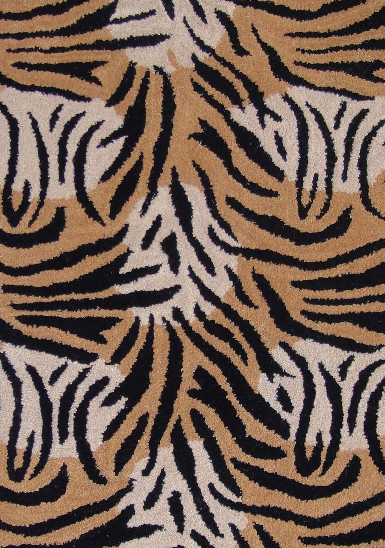 Saffron Rugs Hand-Tufted 80% Wool Rectangular Rug | Brown Tan Black | Cotton Backing | Contemporary Animal Print - Indya
