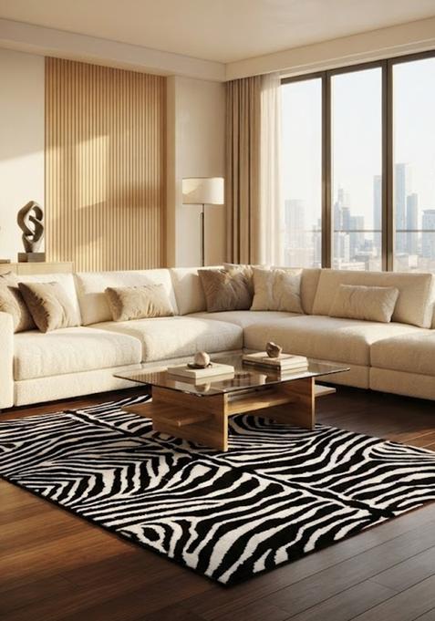 Saffron Rugs Hand-Tufted 80% Wool Rectangular Rug | Black and White | Cotton Backing | Contemporary Animal Print