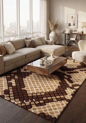 Saffron Rugs Hand-Tufted 80% Wool Rectangular Rug | Brown | Cotton Backing | Eclectic Animal Print