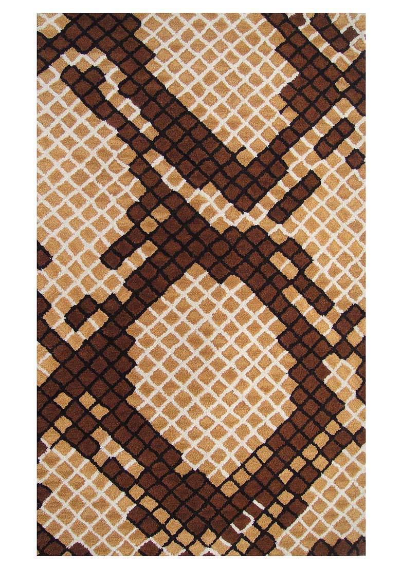Saffron Rugs Hand-Tufted 80% Wool Rectangular Rug | Brown | Cotton Backing | Eclectic Animal Print - Indya