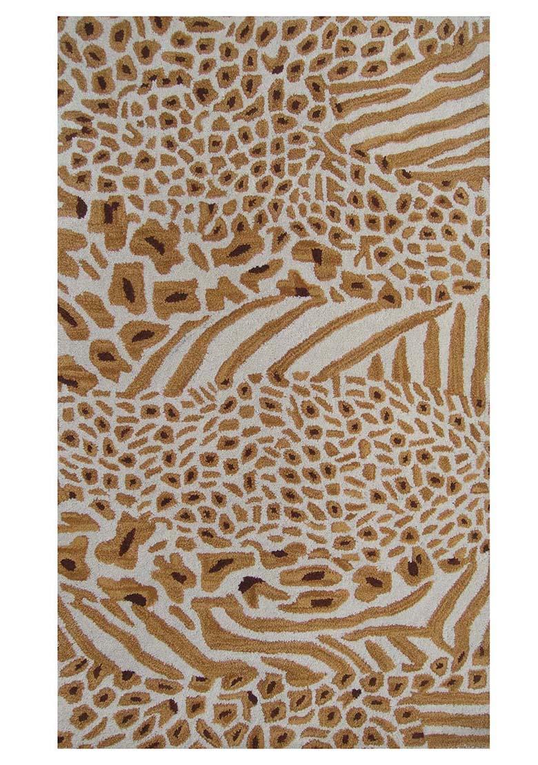 Saffron Rugs Hand-Tufted 80% Wool Rectangular Rug | Beige Gold | Cotton Backing | Contemporary Animal Print - Indya