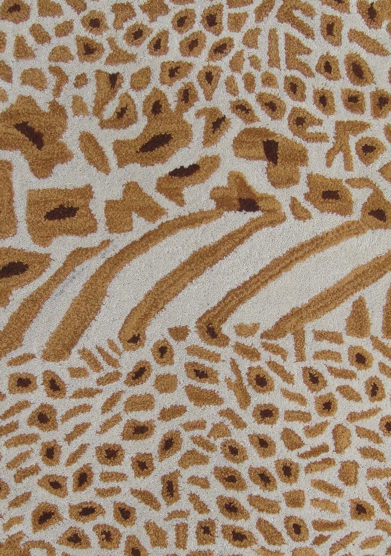 Saffron Rugs Hand-Tufted 80% Wool Rectangular Rug | Beige Gold | Cotton Backing | Contemporary Animal Print - Indya