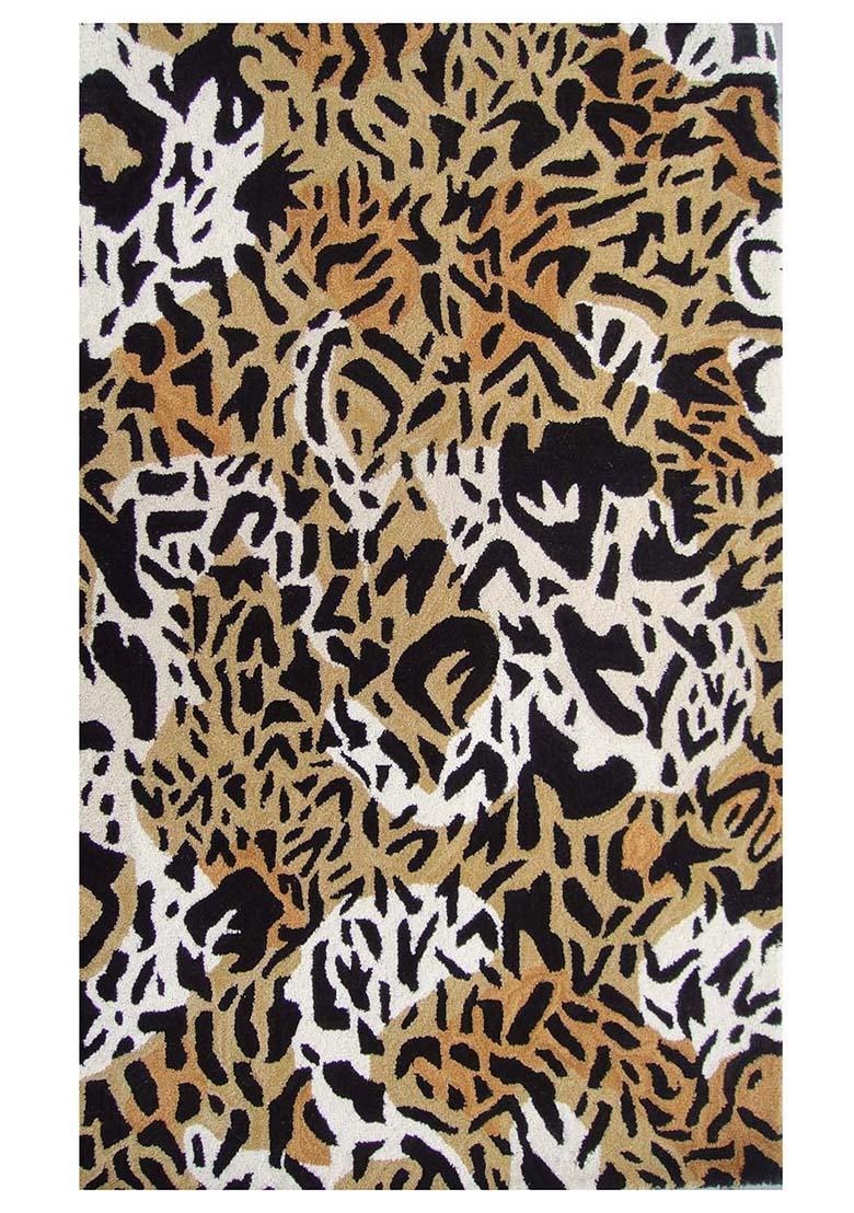Saffron Rugs Hand-Tufted 80% Wool Rectangular Rug | Beige Black Brown | Cotton Backing | Glam Animal Print - Indya