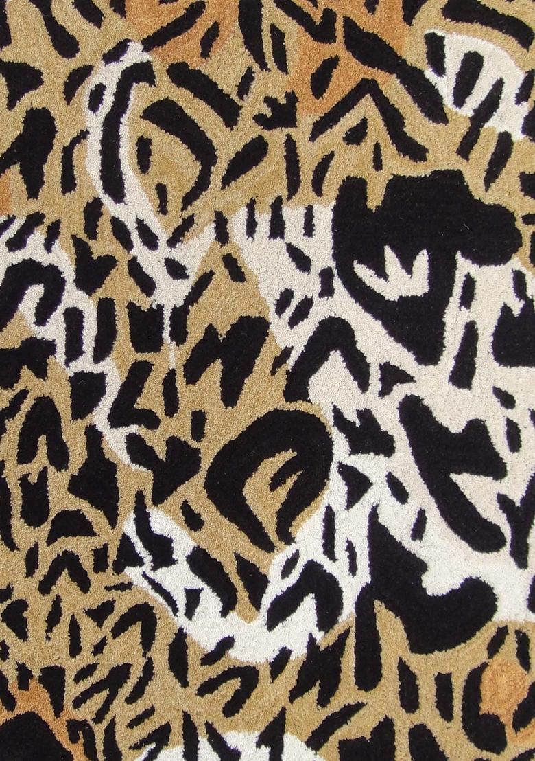 Saffron Rugs Hand-Tufted 80% Wool Rectangular Rug | Beige Black Brown | Cotton Backing | Glam Animal Print - Indya