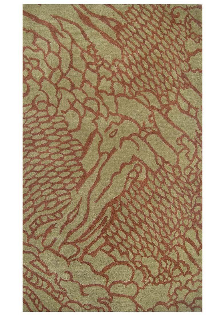 Saffron Rugs Hand-Tufted 80% Wool Rectangular Rug | Olive Green | Cotton Backing | Contemporary Animal Print - Indya