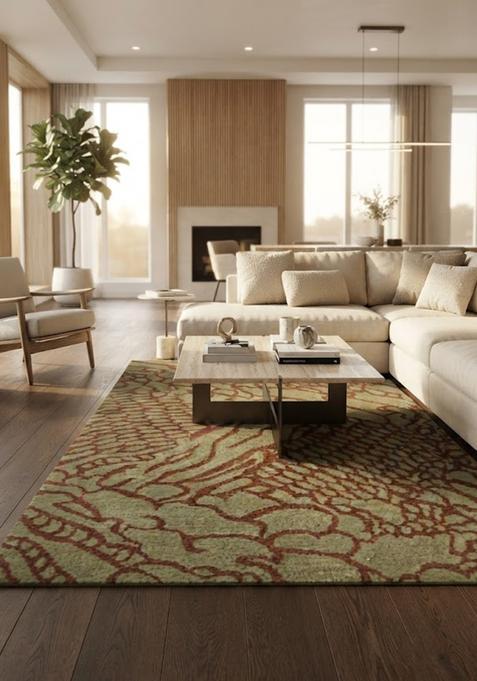 Saffron Rugs Hand-Tufted 80% Wool Rectangular Rug | Olive Green | Cotton Backing | Contemporary Animal Print