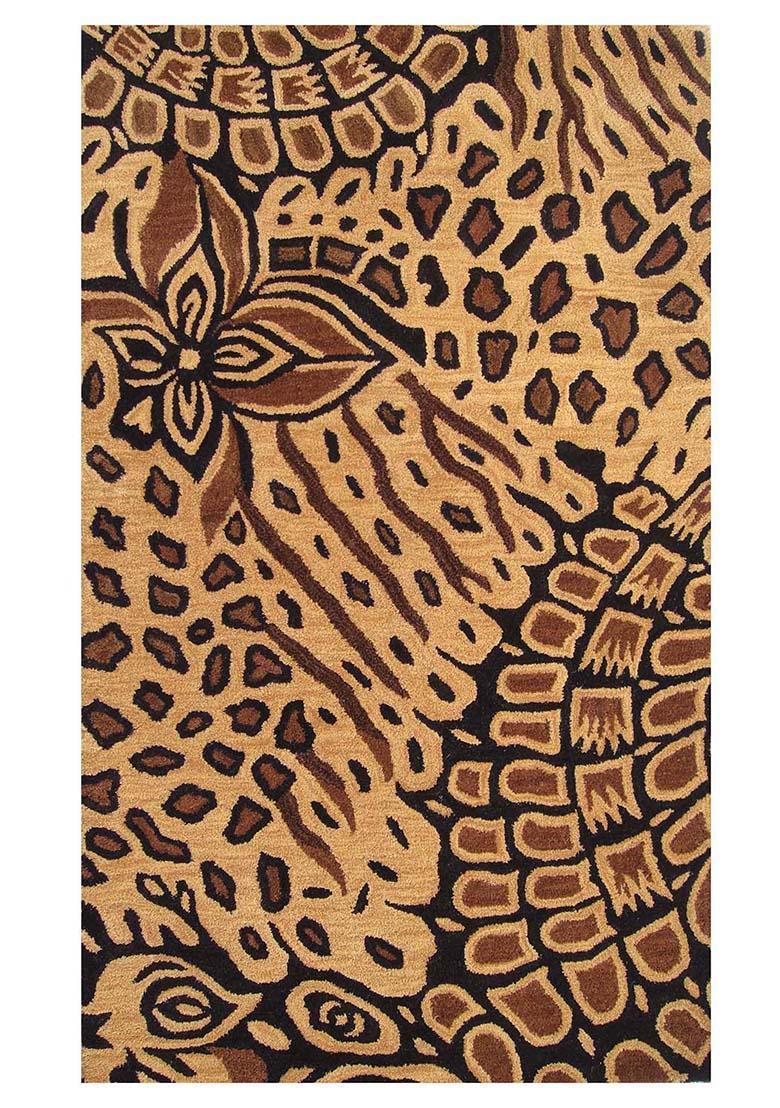 Saffron Rugs Hand-Tufted 80% Wool Rectangular Rug | Brown Gold Black | Cotton Backing | Eclectic Animal Print - Indya