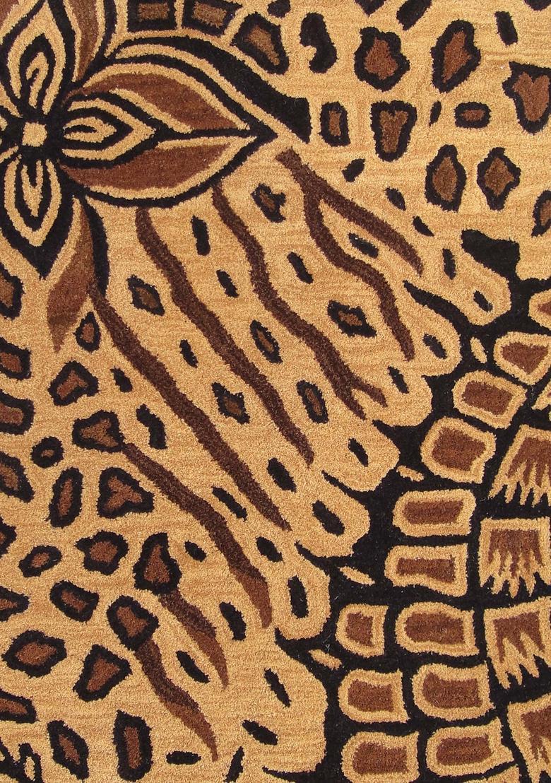 Saffron Rugs Hand-Tufted 80% Wool Rectangular Rug | Brown Gold Black | Cotton Backing | Eclectic Animal Print - Indya
