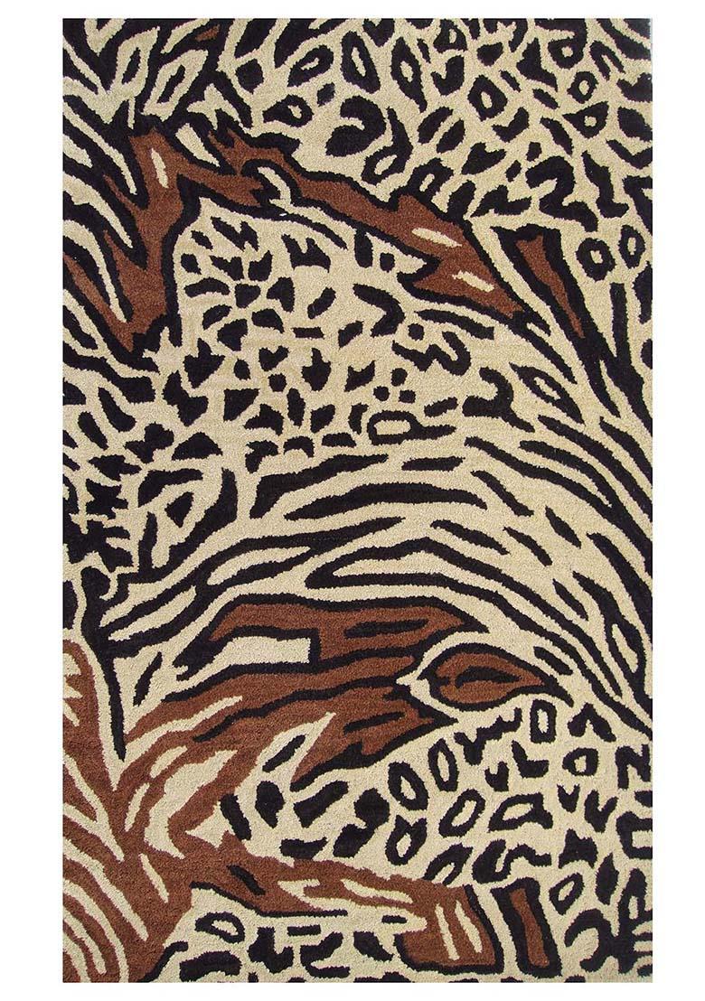 Saffron Rugs Hand-Tufted 80% Wool Rectangular Rug | Cream Beige | Cotton Backing | Eclectic Animal Print - Indya