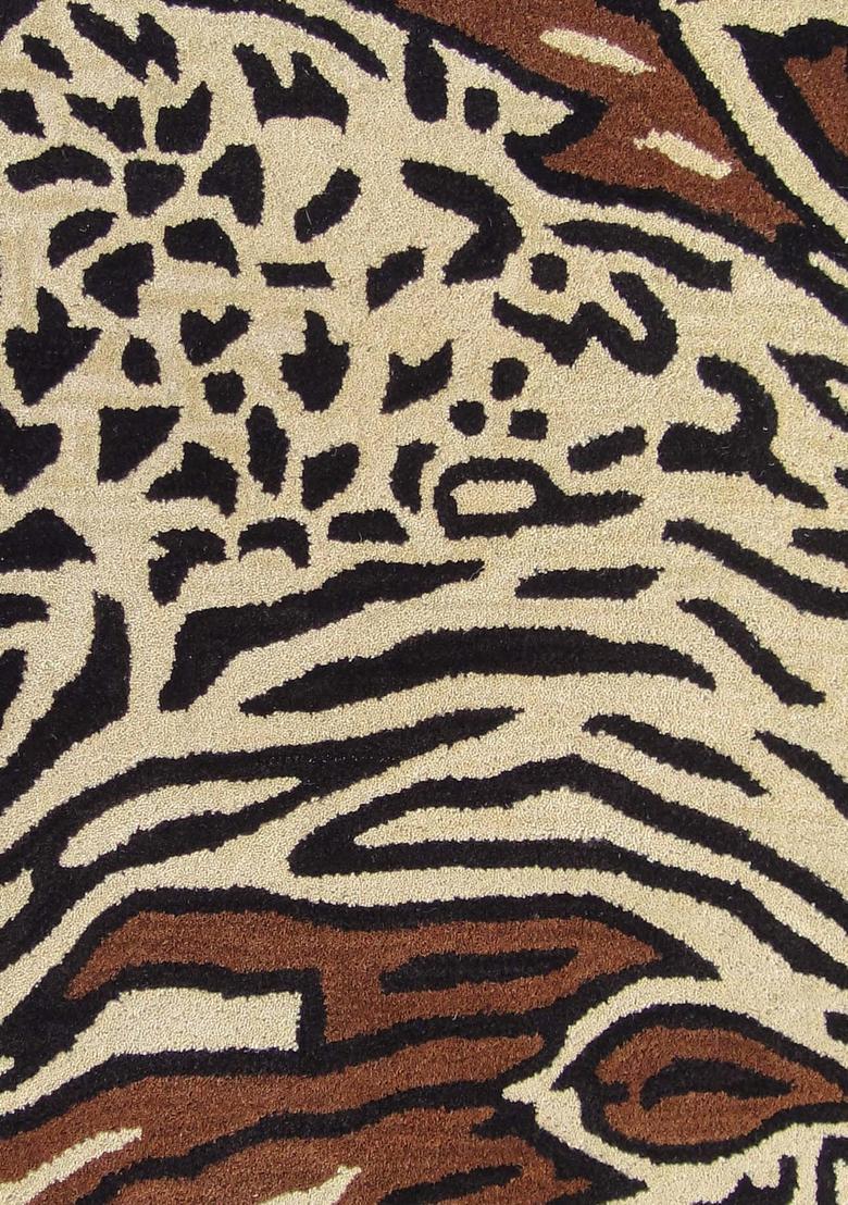 Saffron Rugs Hand-Tufted 80% Wool Rectangular Rug | Cream Beige | Cotton Backing | Eclectic Animal Print - Indya