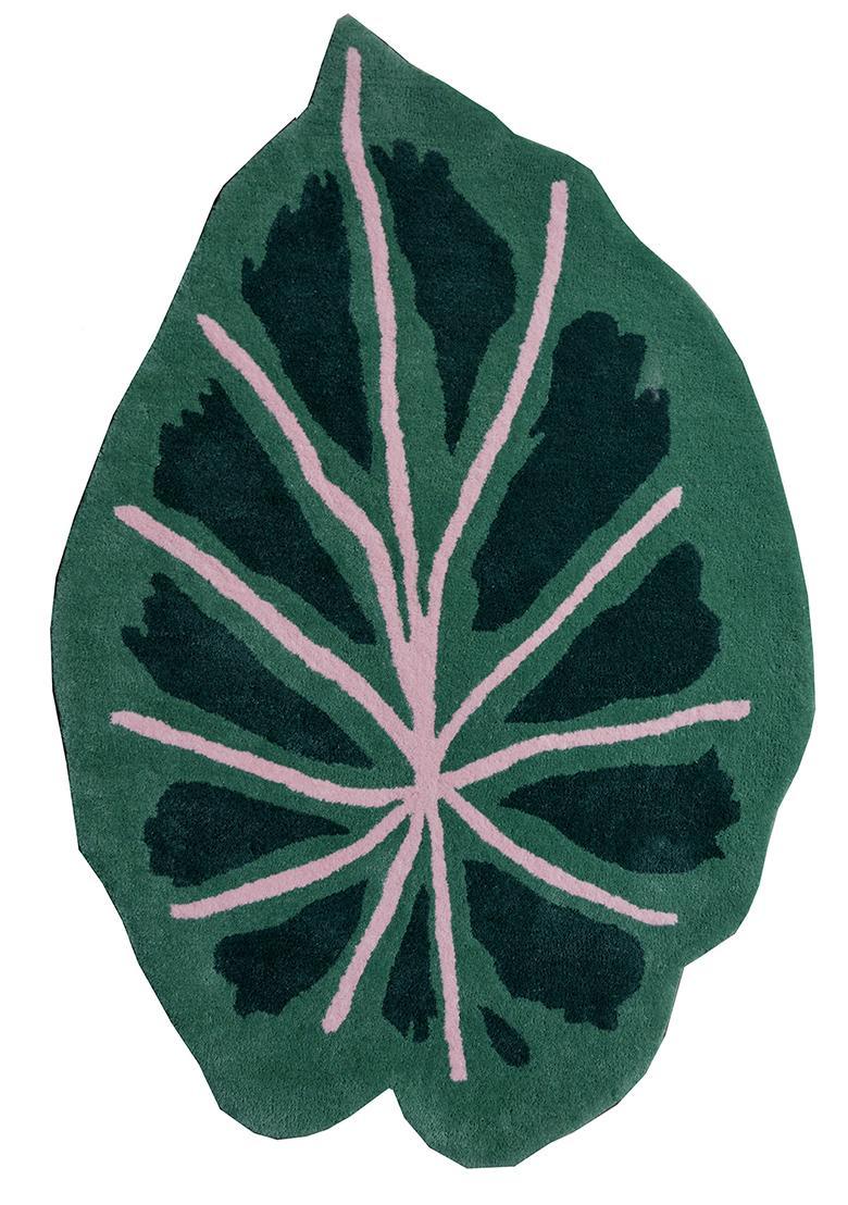 Saffron Rugs Hand-Tufted 80% Wool Leaf Rug | Dark Green | Cotton Backing | Tropical Leaf - Indya