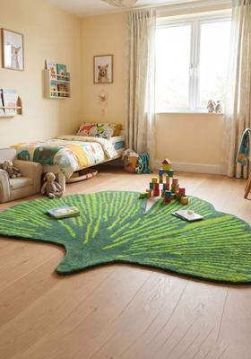 Saffron Rugs Hand-Tufted 80% Wool Leaf Rug | Green | Cotton Backing | Casual Leaf