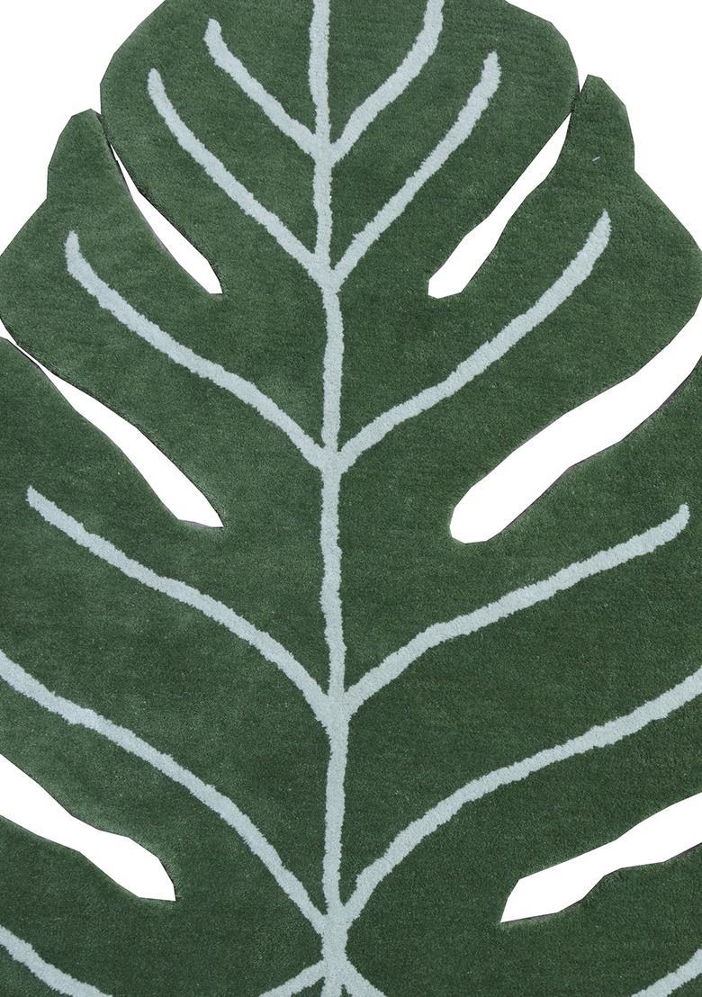 Saffron Rugs Hand-Tufted 80% Wool Leaf Rug | Forest Green | Cotton Backing | Tropical Leaf - Indya