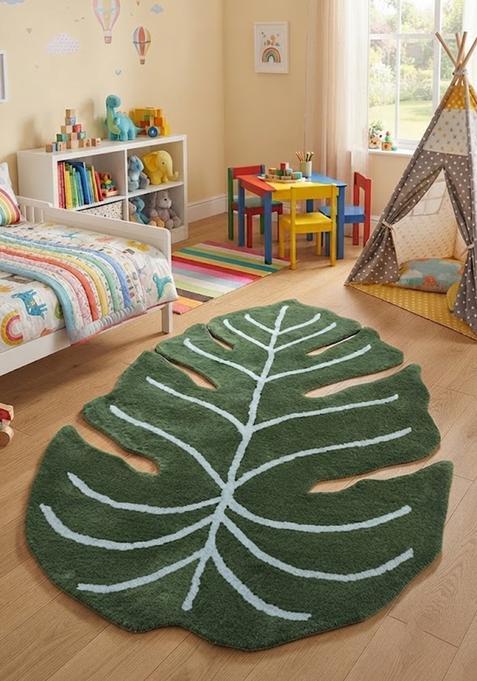 Saffron Rugs Hand-Tufted 80% Wool Leaf Rug | Forest Green | Cotton Backing | Tropical Leaf
