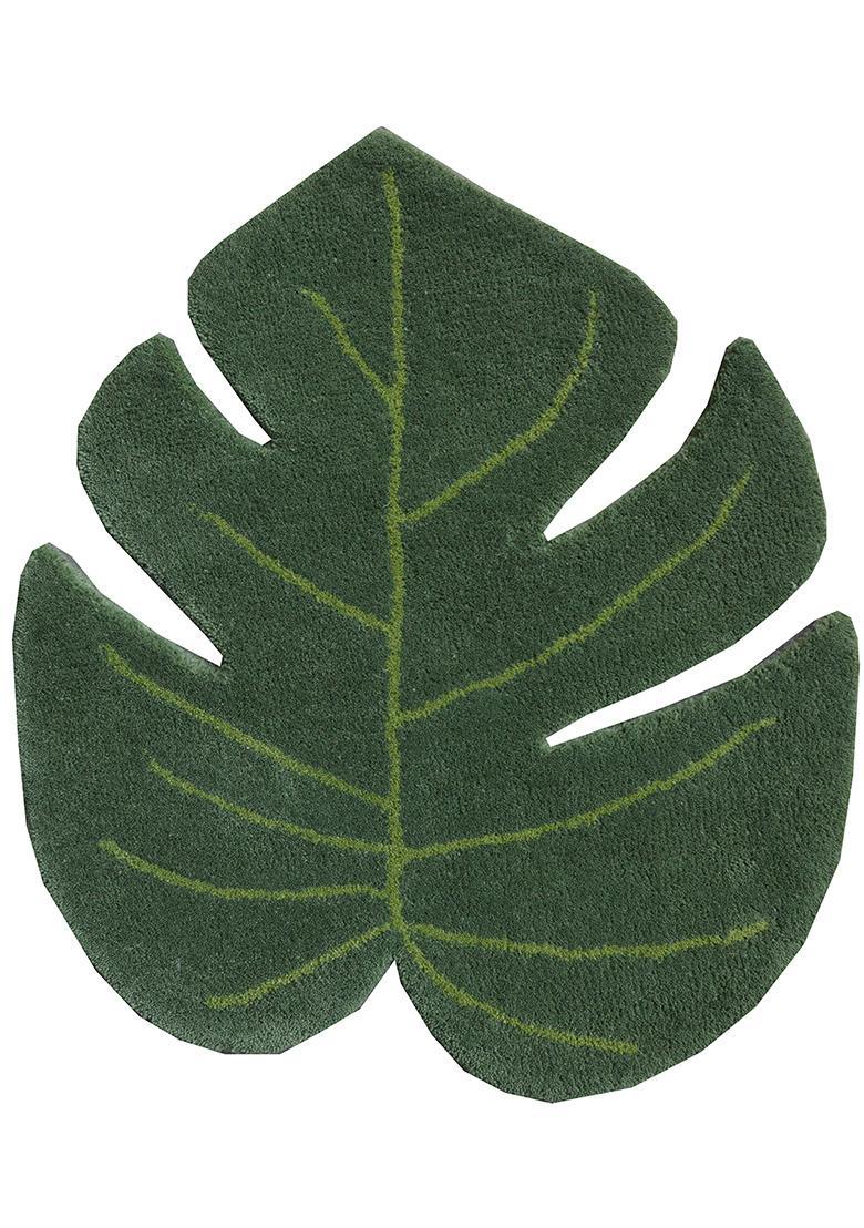 Saffron Rugs Hand-Tufted 80% Wool Leaf Rug | Dark Green | Cotton Backing | Tropical Leaf - Indya