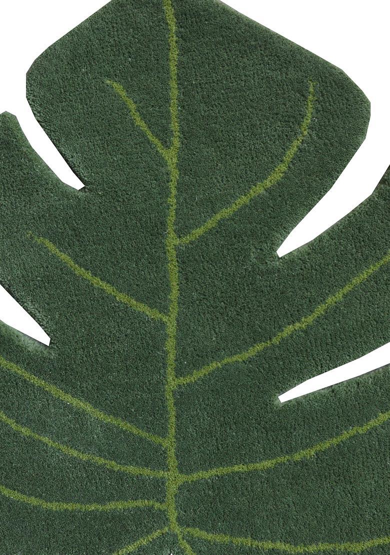 Saffron Rugs Hand-Tufted 80% Wool Leaf Rug | Dark Green | Cotton Backing | Tropical Leaf - Indya