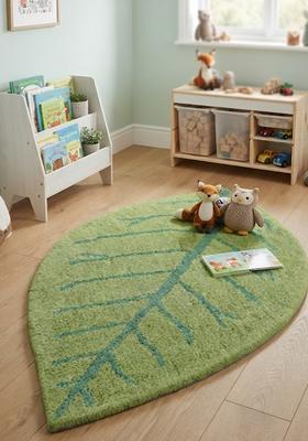 Saffron Rugs Hand-Tufted 80% Wool Leaf Rug | Green | Cotton Backing | Contemporary Leaf
