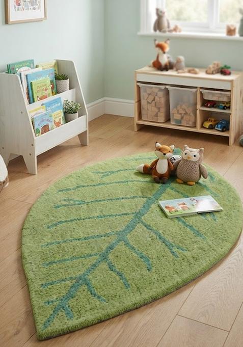 Saffron Rugs Hand-Tufted 80% Wool Leaf Rug | Green | Cotton Backing | Contemporary Leaf