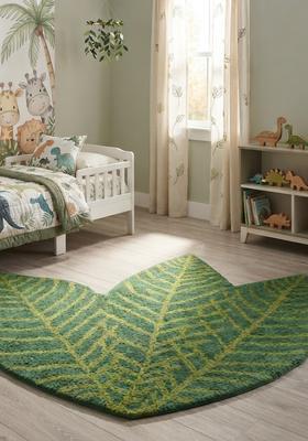 Saffron Rugs Hand-Tufted 80% Wool Leaf Rug | Green | Cotton Backing | Tropical Leaf