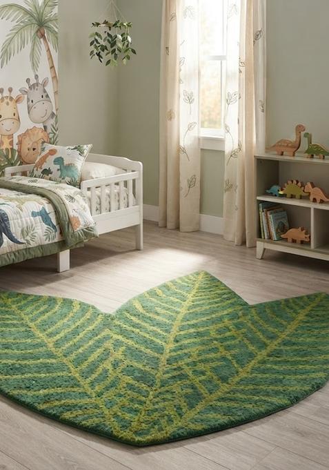 Saffron Rugs Hand-Tufted 80% Wool Leaf Rug | Green | Cotton Backing | Tropical Leaf
