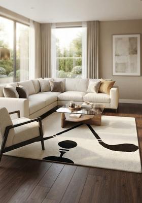 Saffron Rugs Hand-Tufted 80% Wool Rectangular Rug | Ivory Cream | Cotton Backing | Contemporary Geometric