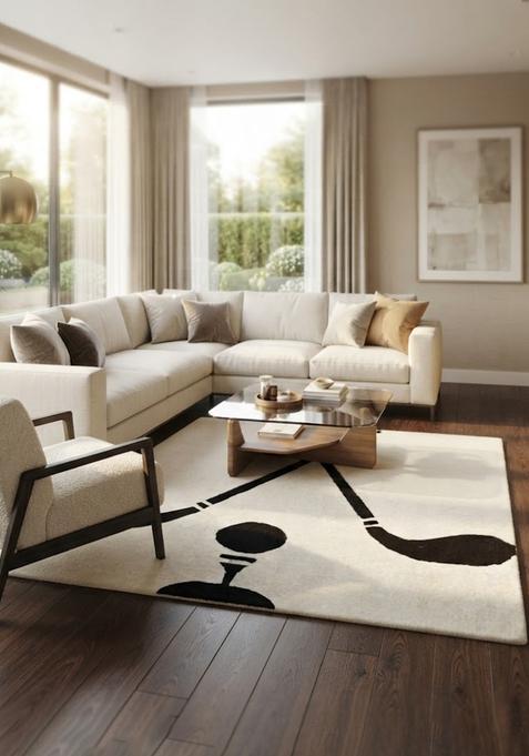 Saffron Rugs Hand-Tufted 80% Wool Rectangular Rug | Ivory Cream | Cotton Backing | Contemporary Geometric