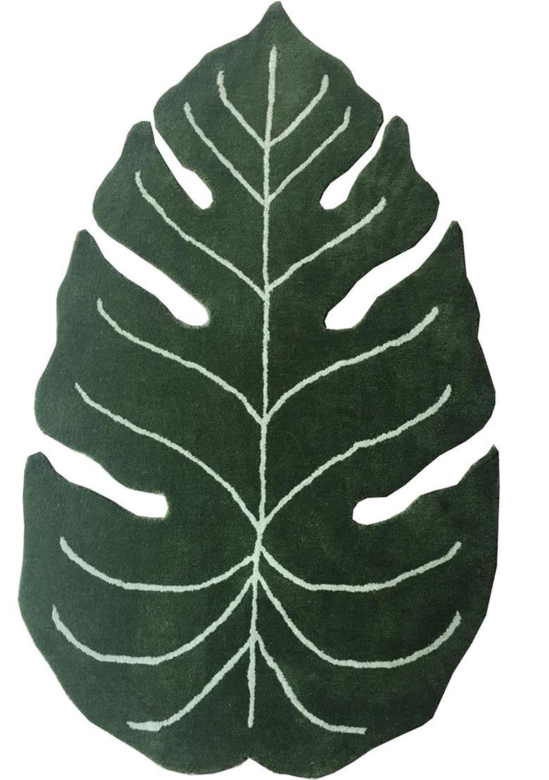 Saffron Rugs Hand-Tufted 80% Wool Leaf Rug | Dark Green | Cotton Backing | Tropical Leaf - Indya