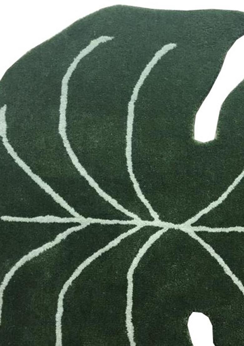 Saffron Rugs Hand-Tufted 80% Wool Leaf Rug | Dark Green | Cotton Backing | Tropical Leaf - Indya