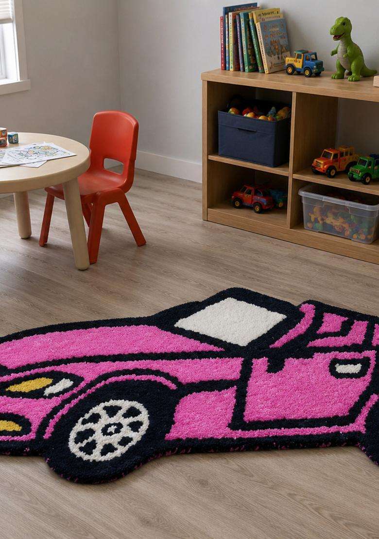 Saffron Rugs Hand-Tufted 80% Wool Oblong Rug | Pink | Cotton Backing | Casual Solid - Indya