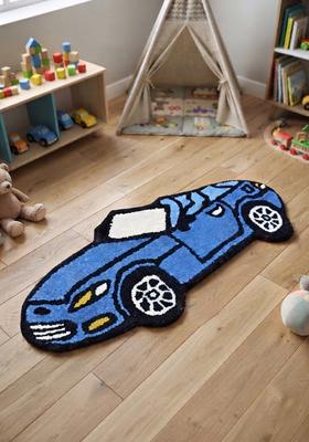 Saffron Rugs Hand-Tufted 80% Wool Oval Rug | Blue | Cotton Backing | Casual Geometric