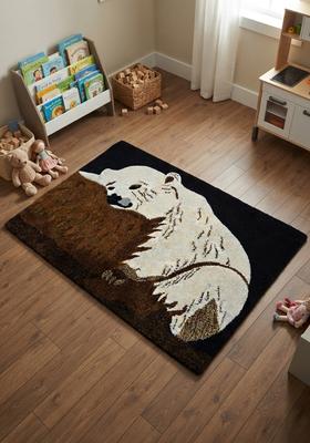 Saffron Rugs Hand-Tufted 80% Wool Rectangular Rug | Black Brown White | Cotton Backing | Country Rustic Animal Print