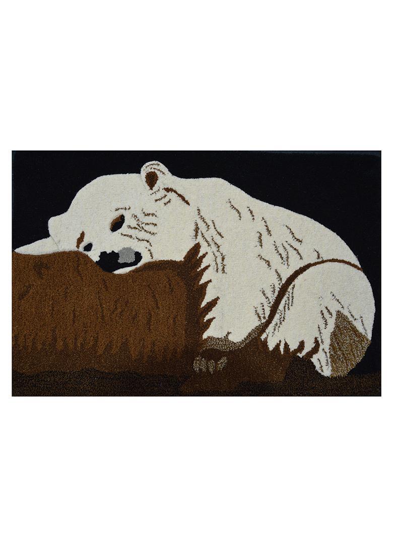 Saffron Rugs Hand-Tufted 80% Wool Rectangular Rug | Black Brown White | Cotton Backing | Country Rustic Animal Print - Indya