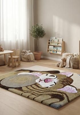 Saffron Rugs Hand-Tufted 80% Wool Rectangular Rug | Beige Brown | Cotton Backing | Casual Animal Print