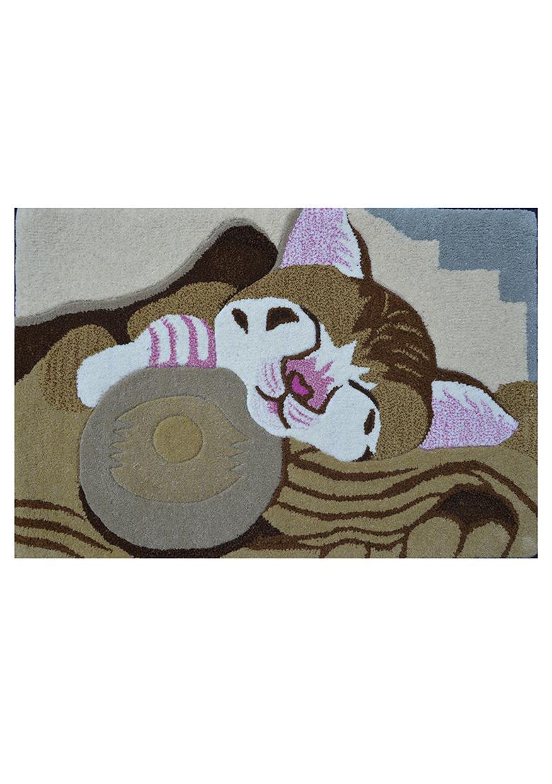 Saffron Rugs Hand-Tufted 80% Wool Rectangular Rug | Beige Brown | Cotton Backing | Casual Animal Print - Indya