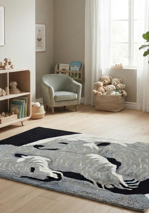 Saffron Rugs Hand-Tufted 80% Wool Rectangular Rug | Grey Black White | Cotton Backing | Contemporary Animal Print