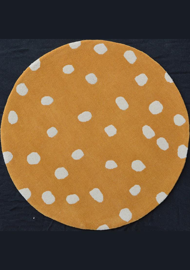 Saffron Rugs Hand-Tufted 80% Wool Round Rug | Mustard Yellow | Cotton Backing | Contemporary Polka Dots - Indya