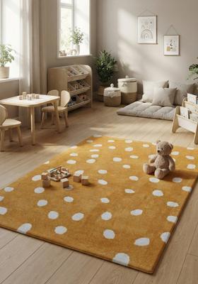 Saffron Rugs Hand-Tufted 80% Wool Rectangular Rug | Mustard Yellow | Cotton Backing | Contemporary Polka Dots