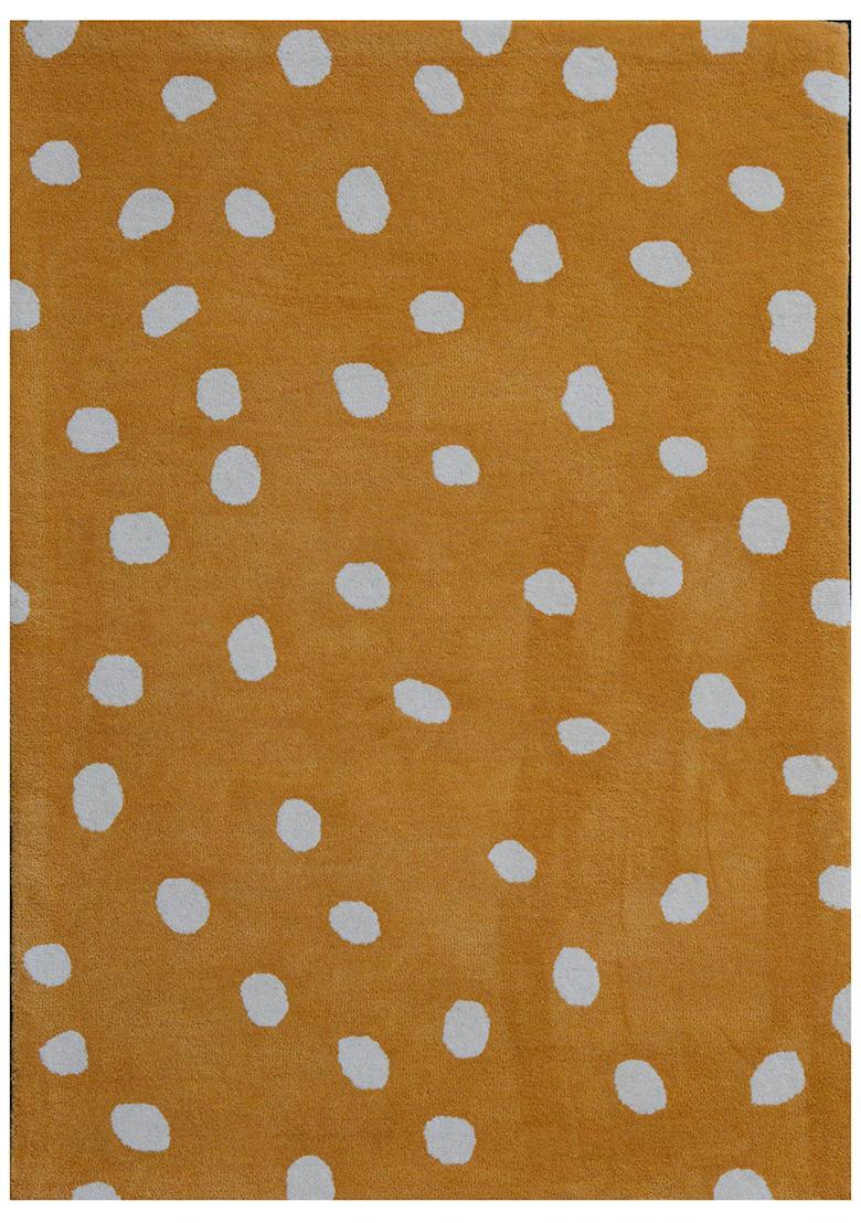 Saffron Rugs Hand-Tufted 80% Wool Rectangular Rug | Mustard Yellow | Cotton Backing | Contemporary Polka Dots - Indya