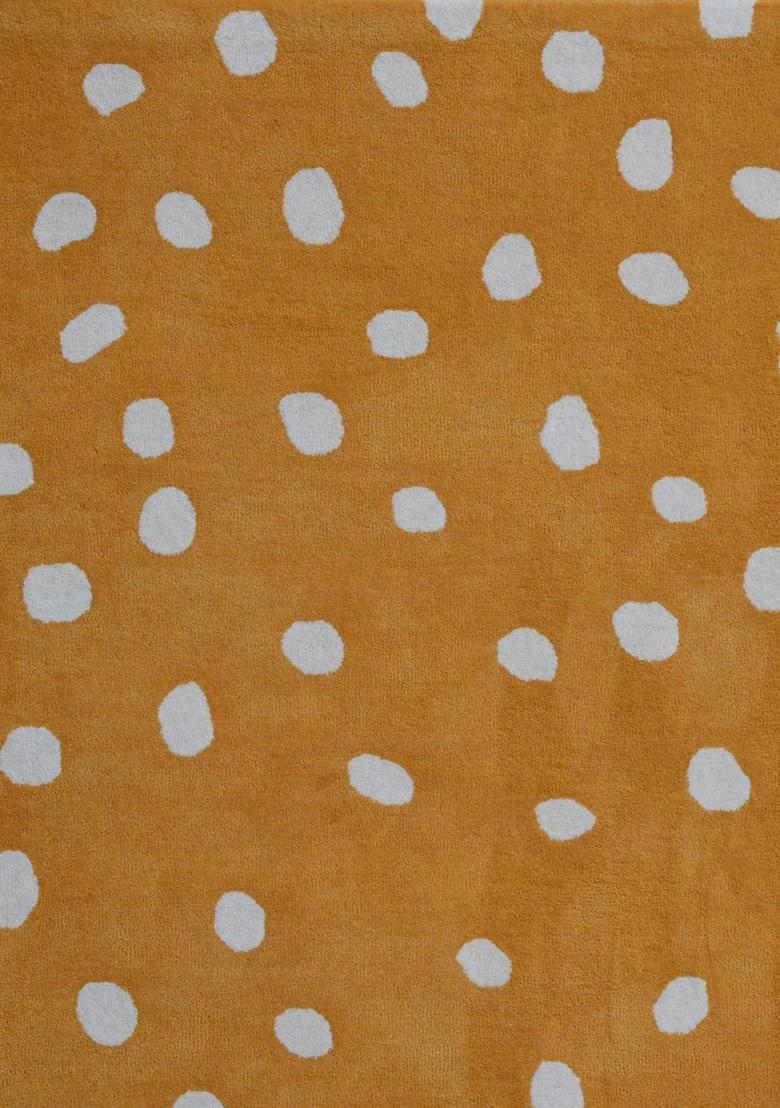 Saffron Rugs Hand-Tufted 80% Wool Rectangular Rug | Mustard Yellow | Cotton Backing | Contemporary Polka Dots - Indya