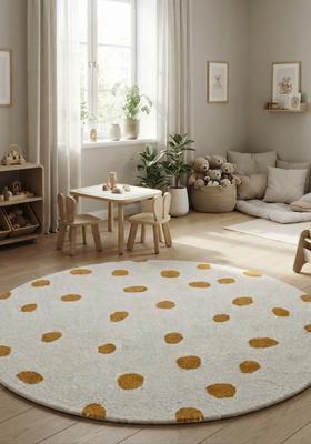 Saffron Rugs Hand-Tufted 80% Wool Square Rug | Grey and Yellow | Cotton Backing | Contemporary Polka Dots
