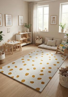 Saffron Rugs Hand-Tufted 80% Wool Rectangular Rug | Yellow Gold Dots | Cotton Backing | Contemporary Polka Dots