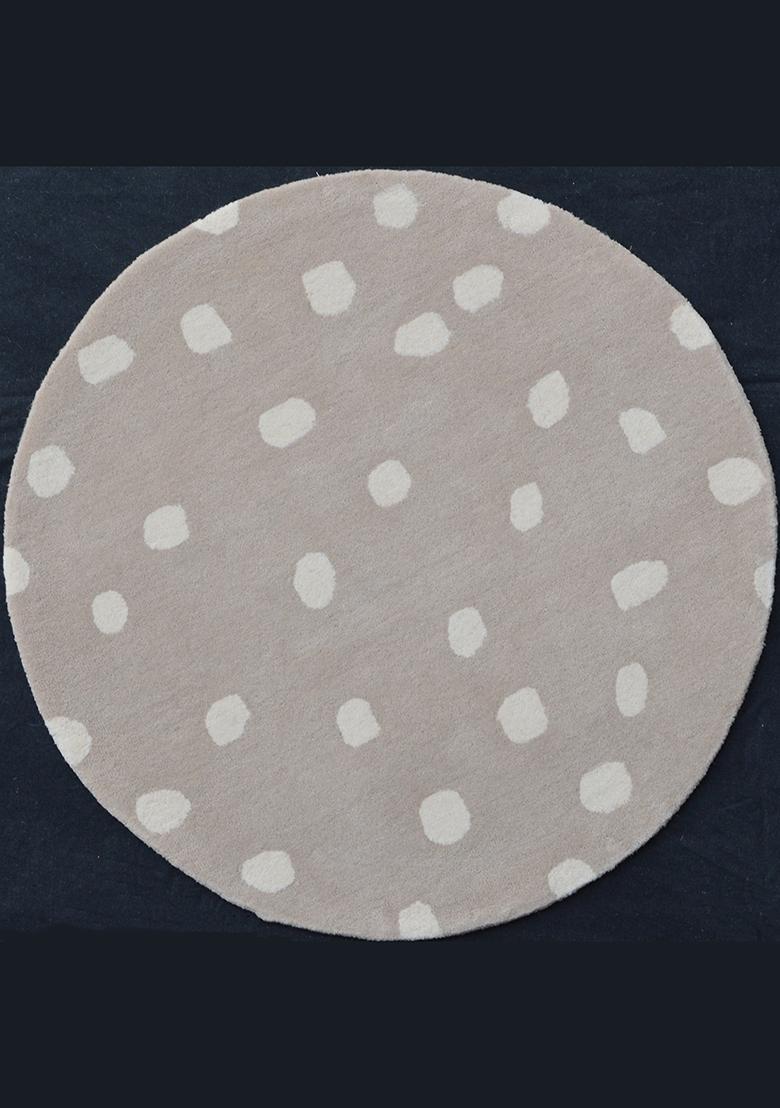 Saffron Rugs Hand-Tufted 80% Wool Round Rug | Ivory Taupe | Cotton Backing | Casual Polka Dots - Indya