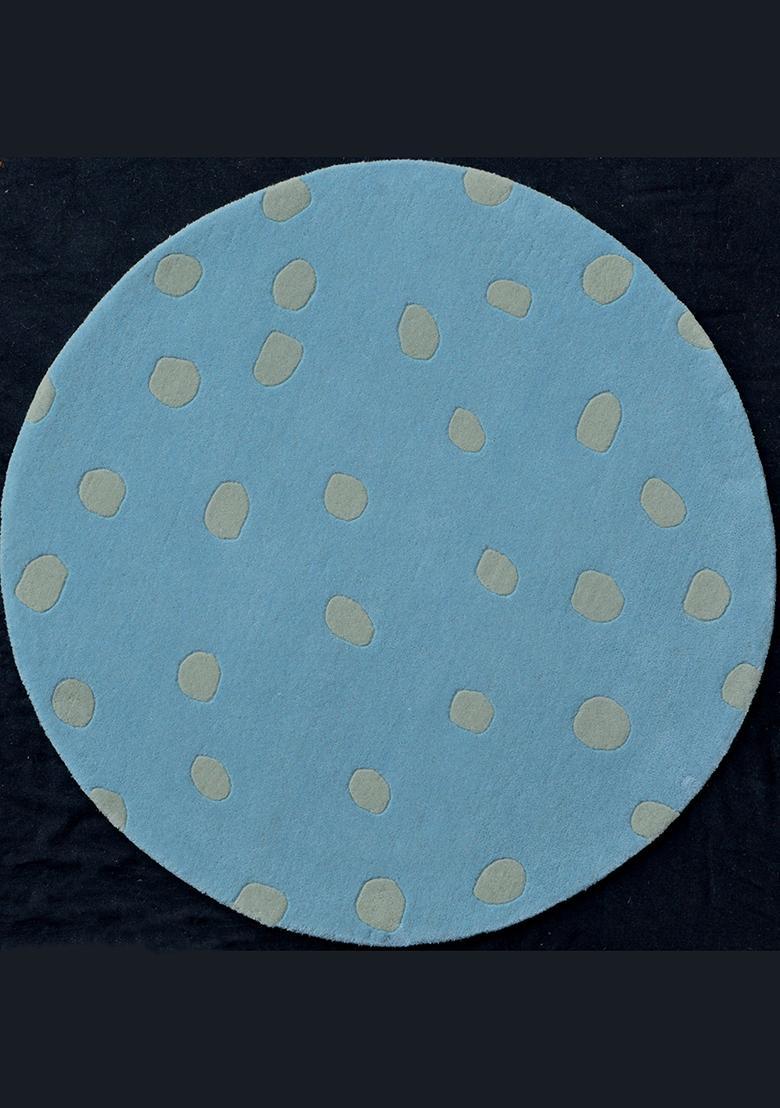 Saffron Rugs Hand-Tufted 80% Wool Round Rug | Mint Blue | Cotton Backing | Contemporary Polka Dots - Indya