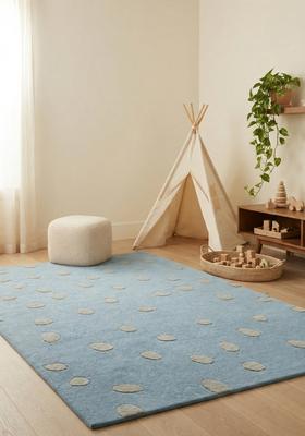 Saffron Rugs Hand-Tufted 80% Wool Rectangular Rug | Mint Blue | Cotton Backing | Contemporary Polka Dots