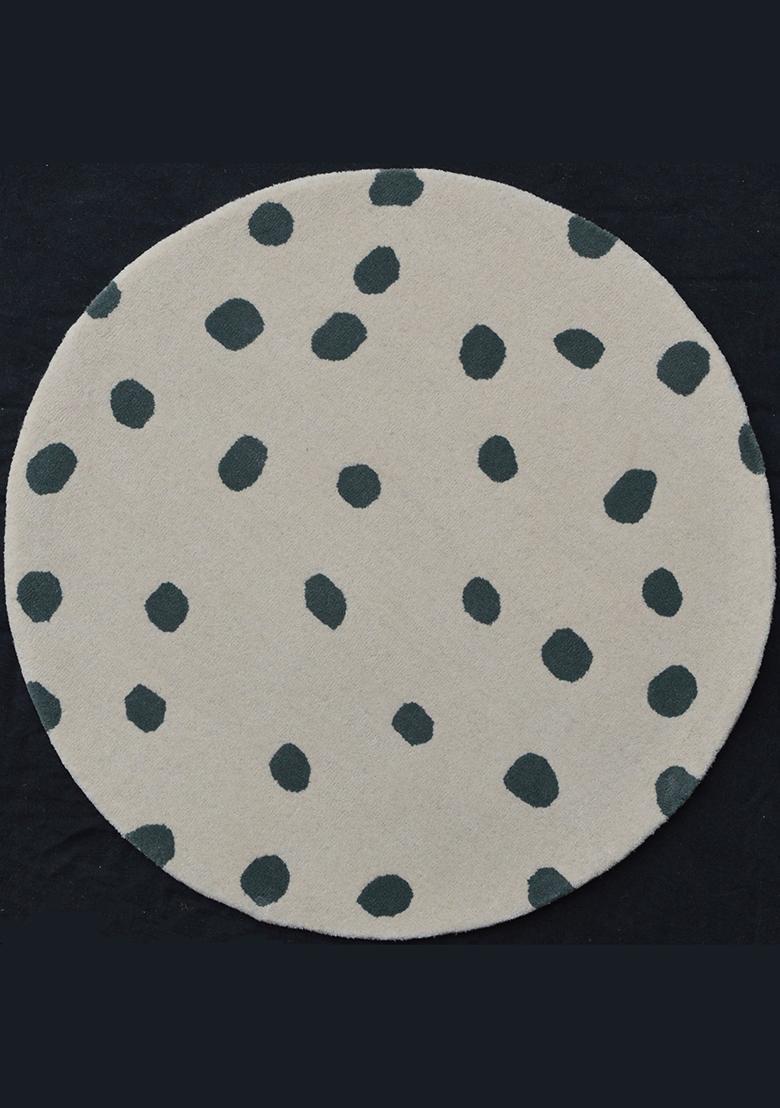 Saffron Rugs Hand-Tufted 80% Wool Round Rug | Cream Dark Green | Cotton Backing | Casual Polka Dots - Indya