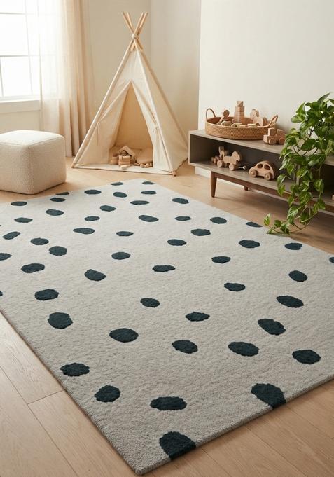 Saffron Rugs Hand-Tufted 80% Wool Rectangular Rug | Dark Green | Cotton Backing | Contemporary Polka Dots