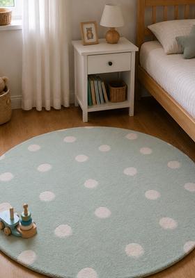 Saffron Rugs Hand-Tufted 80% Wool Round Rug | Mint Green | Cotton Backing | Casual Polka Dots